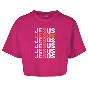 Damen Oversize Crop Top jesus kreuz
