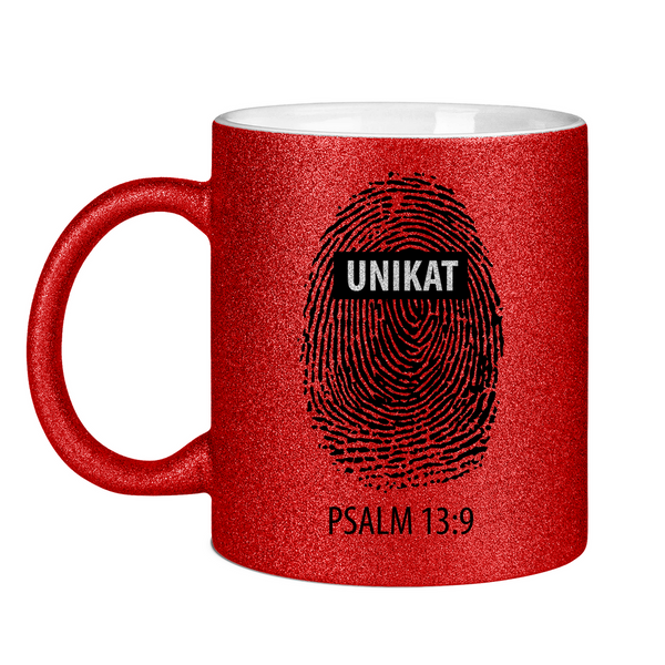 Glitzertasse unikat fingerabdruck psalm 13:9