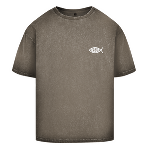 Oversize Washed T-Shirt fisch symbol ICHTHYS Jesus