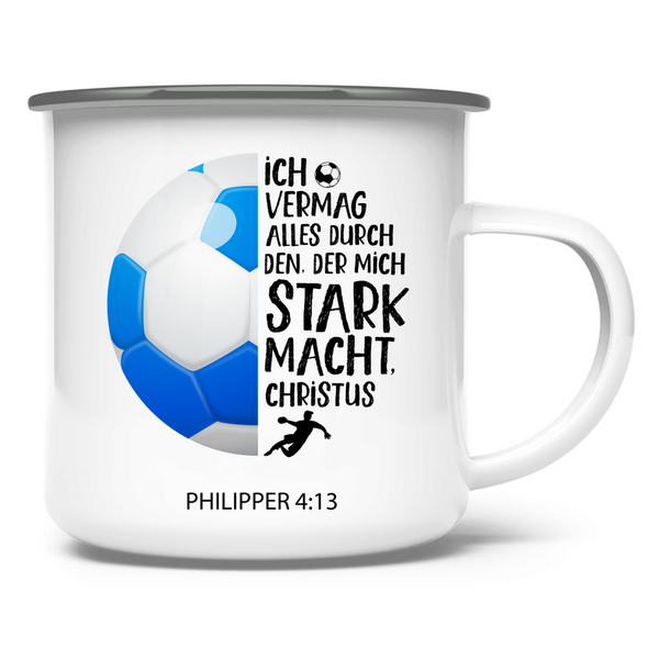 Emaille Tasse der mich stark macht philipper 4:13 handball