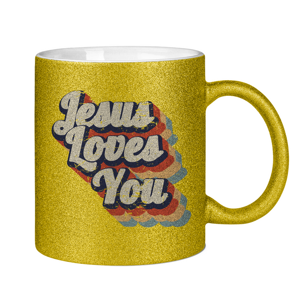 Glitzertasse jesus loves you