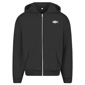 Oversize Zipper Hoodie fisch symbol ICHTHYS Jesus