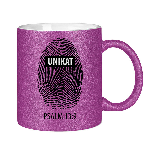 Glitzertasse unikat fingerabdruck psalm 13:9