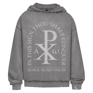 Oversize Washed Hoodie in hoc signo vinces Christogramm