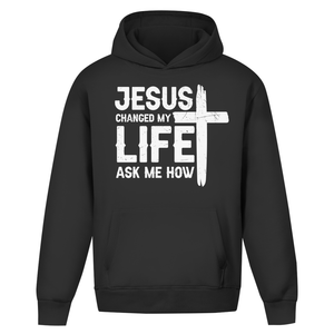Oversize Hoodie Ohne Kordel jesus changed my life ask me how