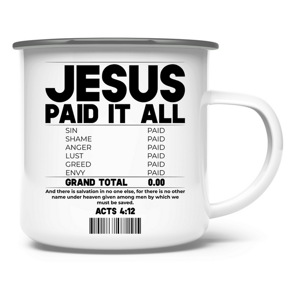 Emaille Tasse jesus paid it all