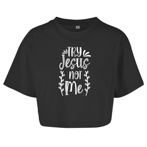 Damen Oversize Crop Top try jesus not me