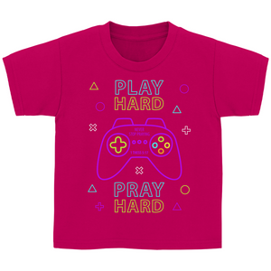 Kinder T-Shirt play hard pray hard 1 thess 5:17 gamer