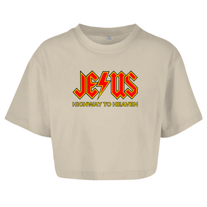 Damen Oversize Crop Top jesus highway to heaven