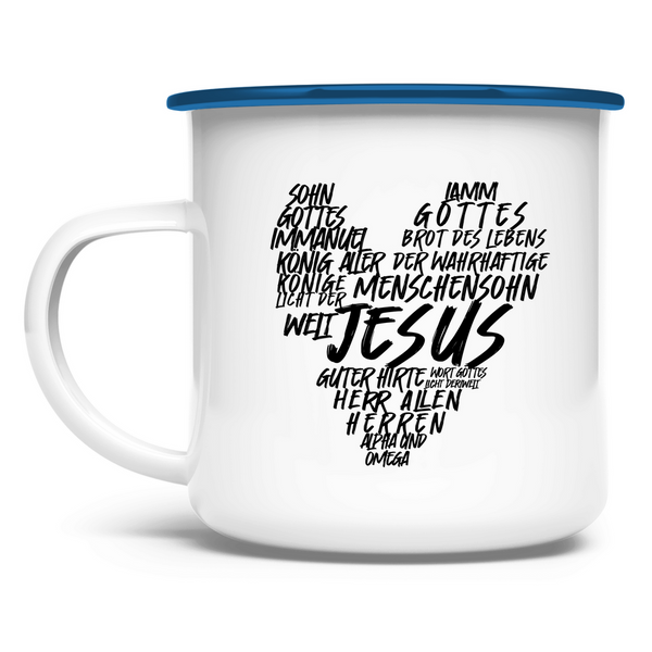 Emaille Tasse jesus herz wordcloud