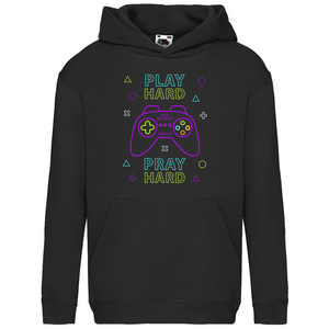 Kinder Hoodie play hard pray hard 1 thess 5:17 gamer