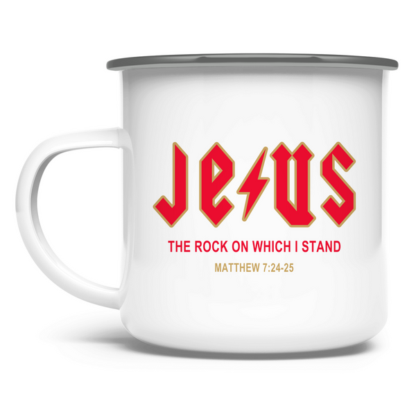 Emaille Tasse jesus the rock matthew 7:24-25