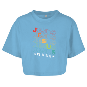 Damen Oversize Crop Top jesus is king retro