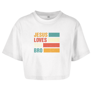 Damen Oversize Crop Top jesus loves you bro