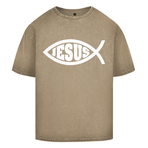 Oversize Washed T-Shirt fisch symbol ICHTHYS Jesus