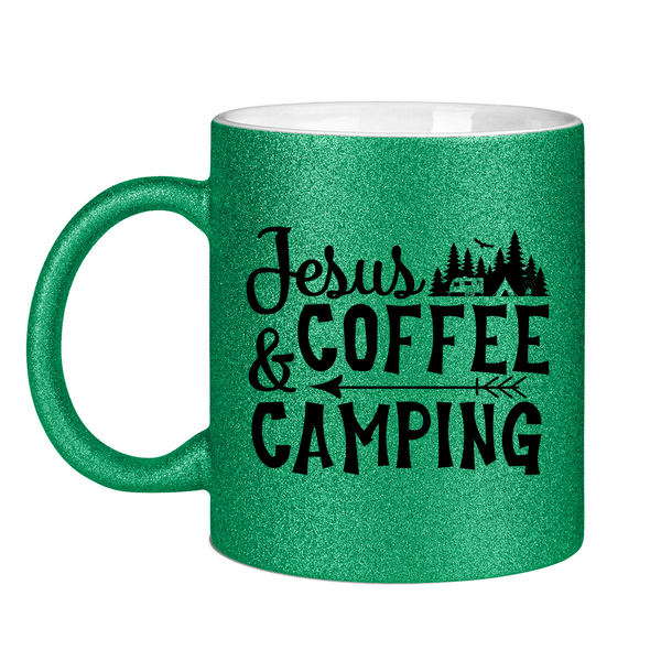 Glitzertasse jesus coffee camping