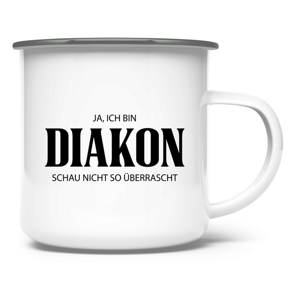 Emaille Tasse ja, ich bin diakon