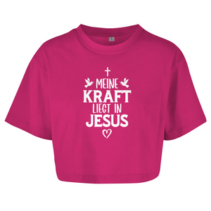 Damen Oversize Crop Top meine kraft liegt in jesus