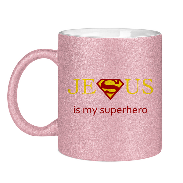 Glitzertasse jesus is my superhero