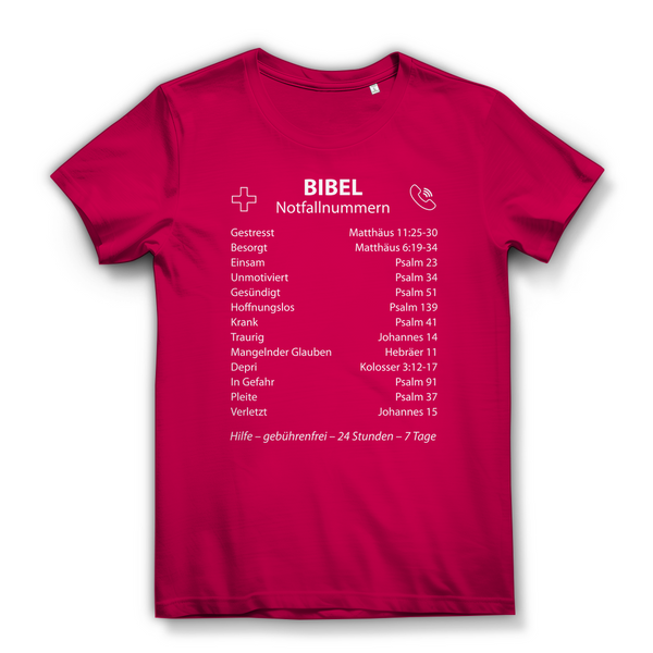 Damen Bio T-Shirt bibel notfallnummern