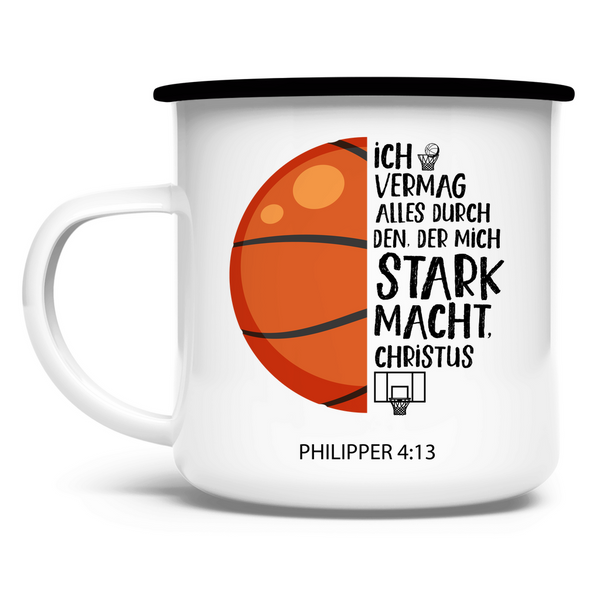 Emaille Tasse der mich stark macht philipper 4:13 basketball