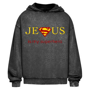 Oversize Washed Hoodie jesus is my superhero