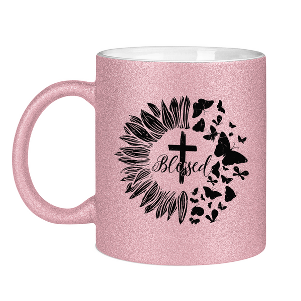 Glitzertasse blessed sonneblume schmetterling