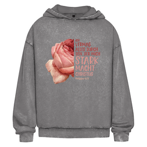 Oversize Washed Hoodie der mich stark macht rose philipper 4:13