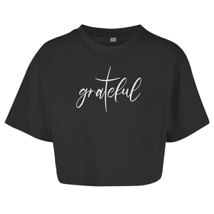 Damen Oversize Crop Top grateful