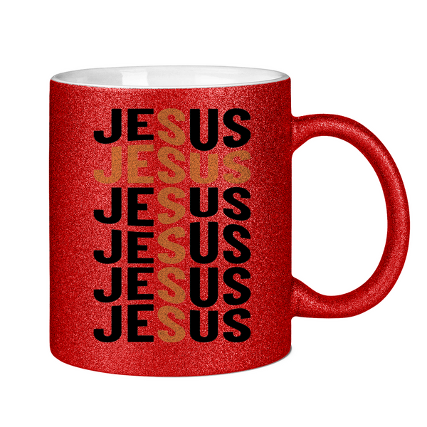 Glitzertasse jesus schriftzug