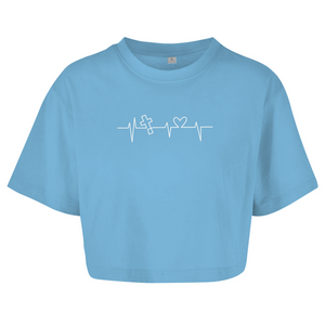 Damen Oversize Crop Top Herzschlag Kreuz
