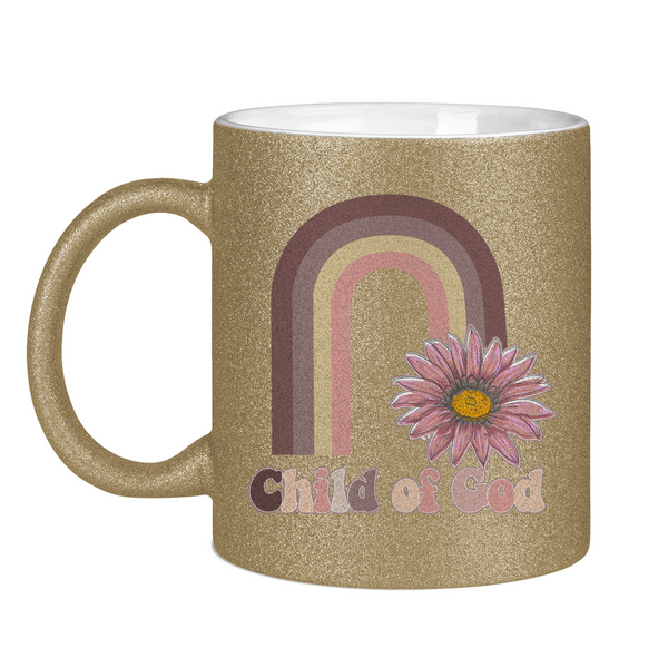 Glitzertasse child of god regenbogen