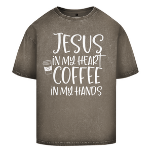 Oversize Washed T-Shirt jesus in my heart coffee in my hands