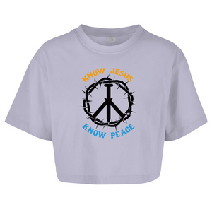 Damen Oversize Crop Top know jesus know peace