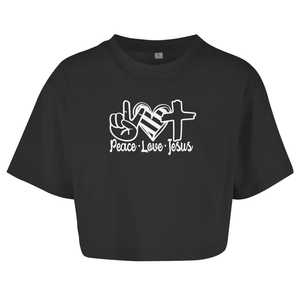 Damen Oversize Crop Top peace love jesus