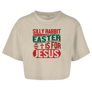 Damen Oversize Crop Topsilly rabbit easter is for jesus