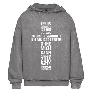 Oversize Washed Hoodie jesus: ich bin das leben johannes 14:6
