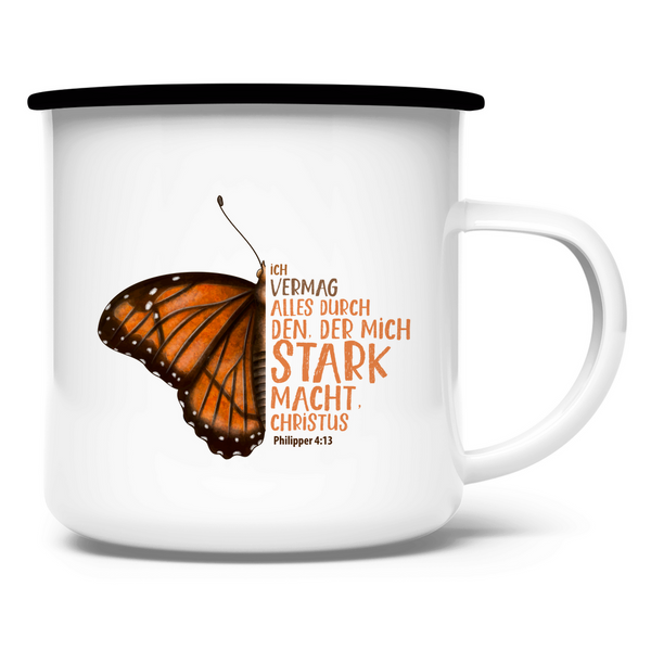 Emaille Tasse der mich stark macht schmetterling