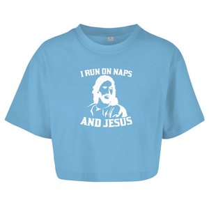 Damen Oversize Crop Top i run on naps and jesus