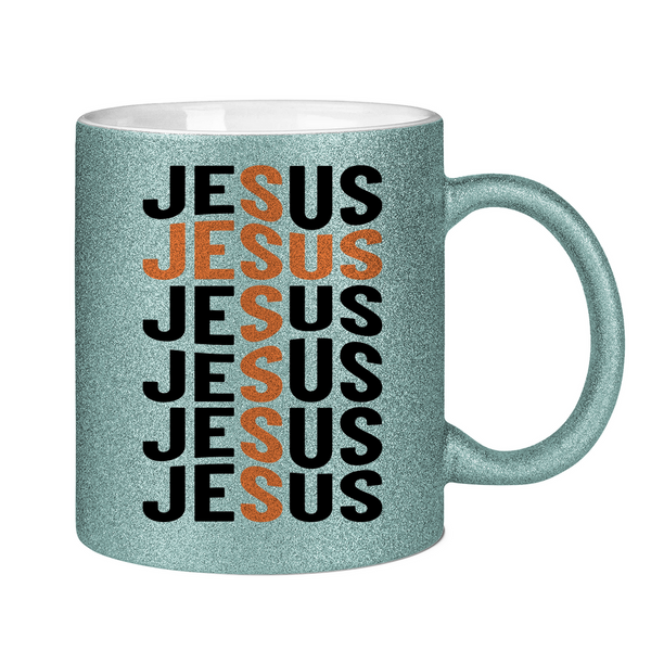 Glitzertasse jesus schriftzug