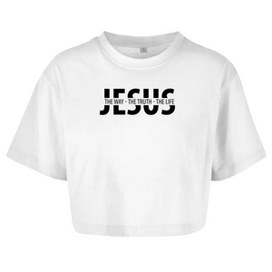 Damen Oversize Crop Top jesus the way the truth the life