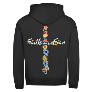 Zipper Hoodie faith over fear blumen kreuz