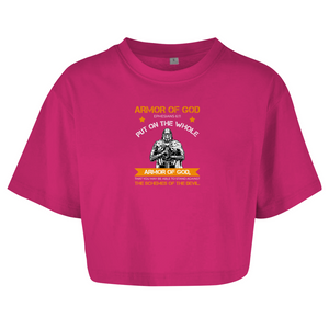 Damen Oversize Crop Top armor of god ephesians 6:11