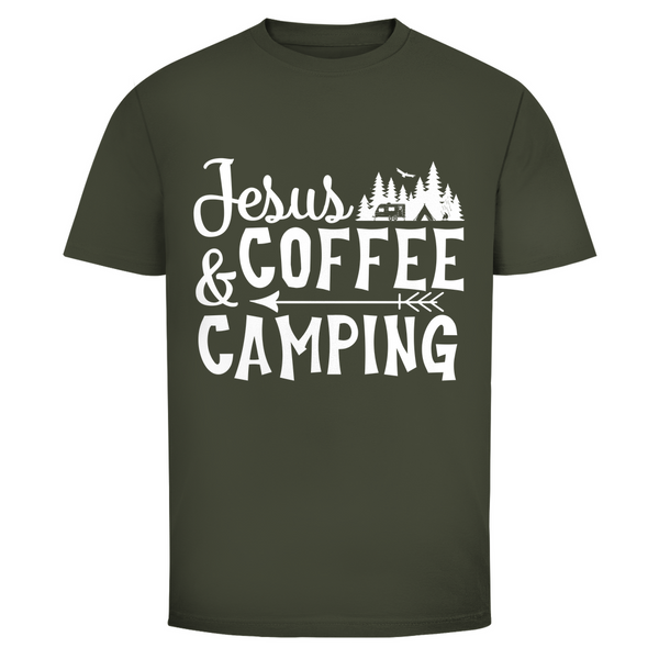 Herren T-Shirt jesus coffee camping