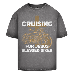 Oversize Washed T-Shirt cruising for jesus blessed biker