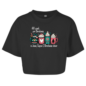Damen Oversize Crop Top all i want for christmas is jesus coffee