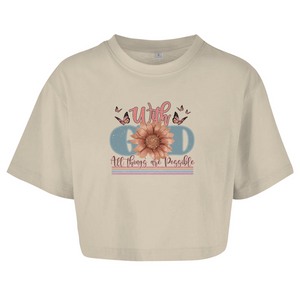 Damen Oversize Crop Top with god all things are possible