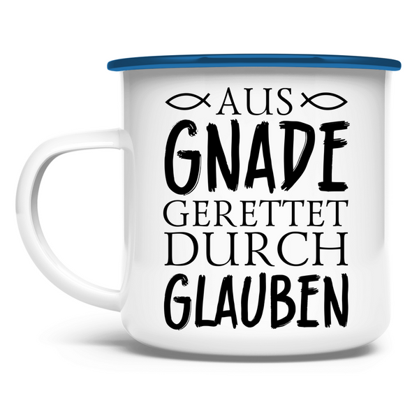 Emaille Tasse aus gnade gerettet