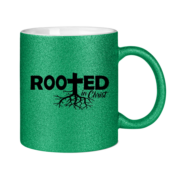 Glitzertasse rooted in christ