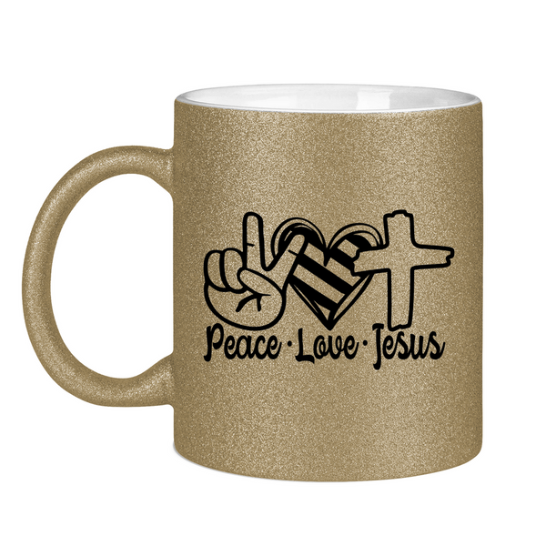 Glitzertasse peace love jesus